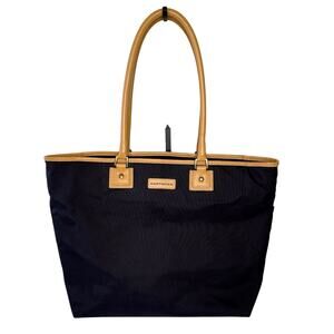 Hartmann Nylon Day Tote Bag Black with Tan Leather Trim Travel Carryall Retired